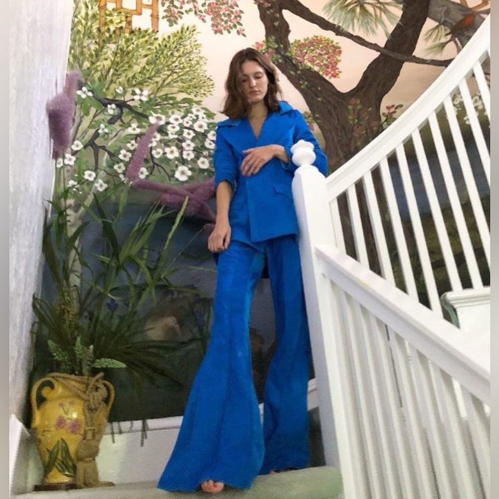 Rosie ASSOULIN Exaggerated Flare Leg Pants Corduroy Blue